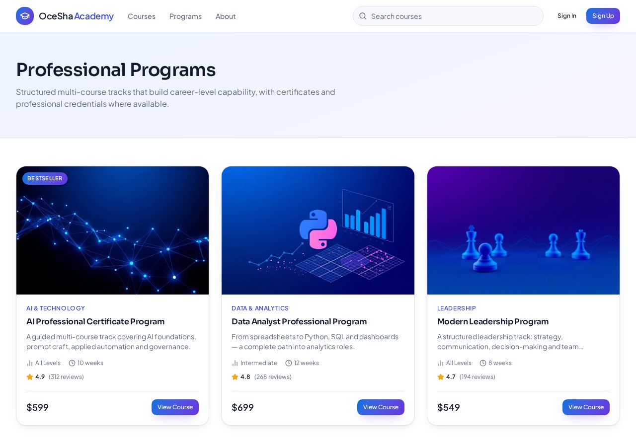 Professional programs inside OceSha Academy