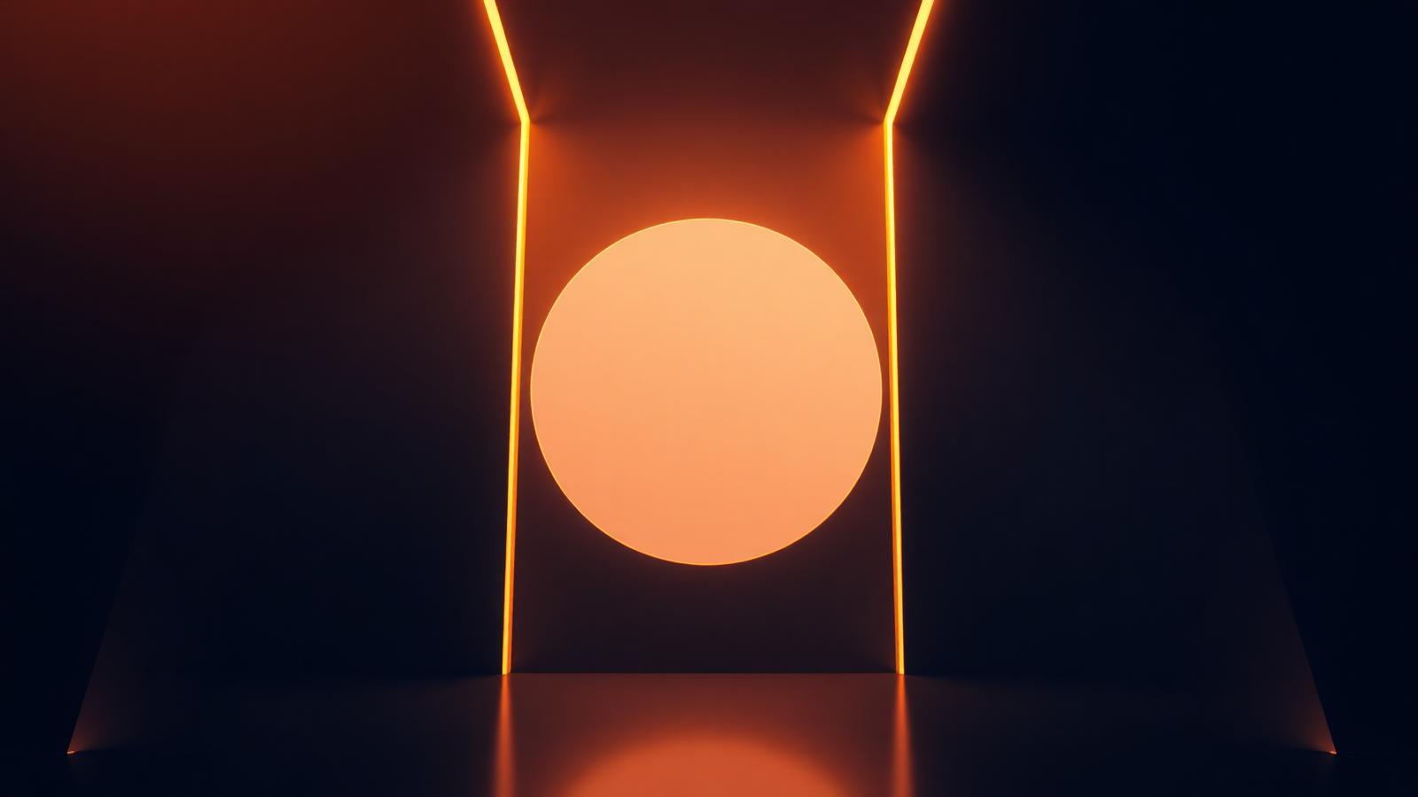 Abstract luminous conversational panel emerging from a dark architectural website structure